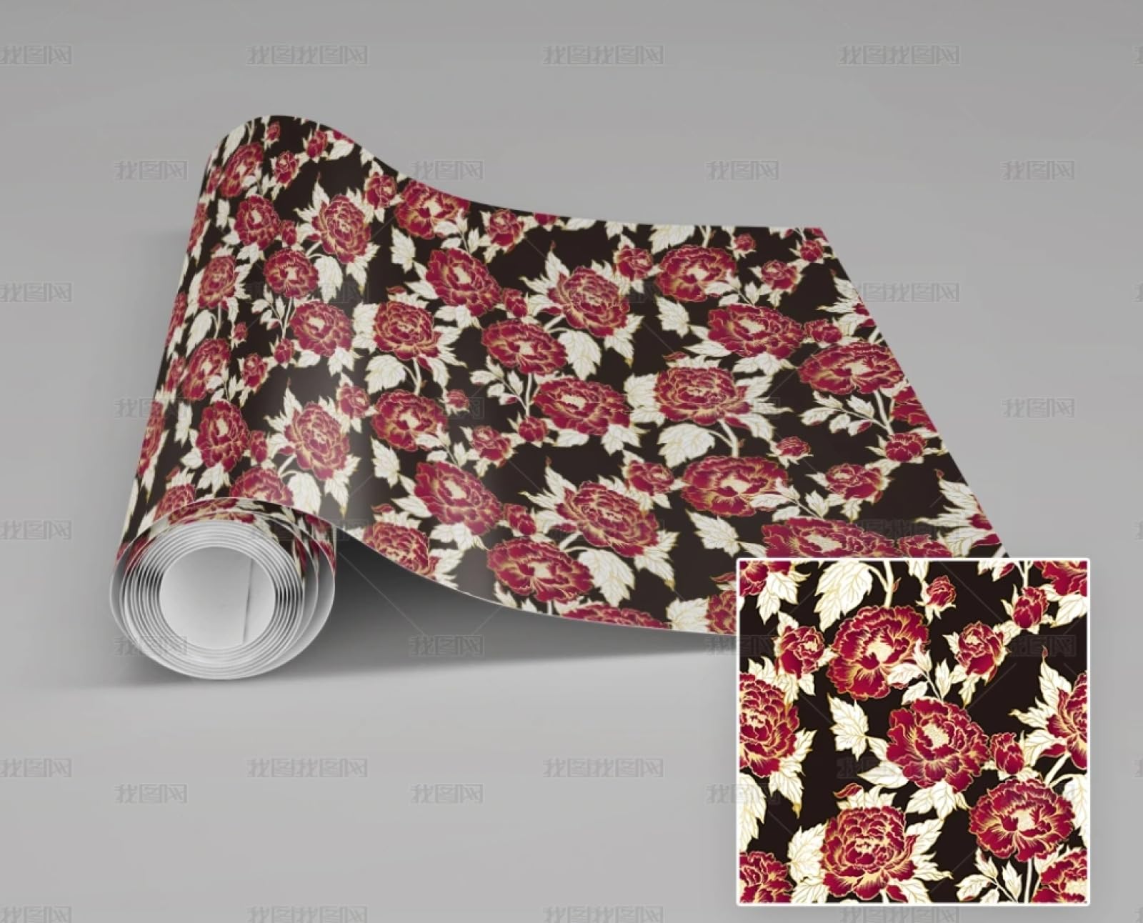 Papier peint autocollant floral étanche et vinyle adhésif noir pour rénover les meubles