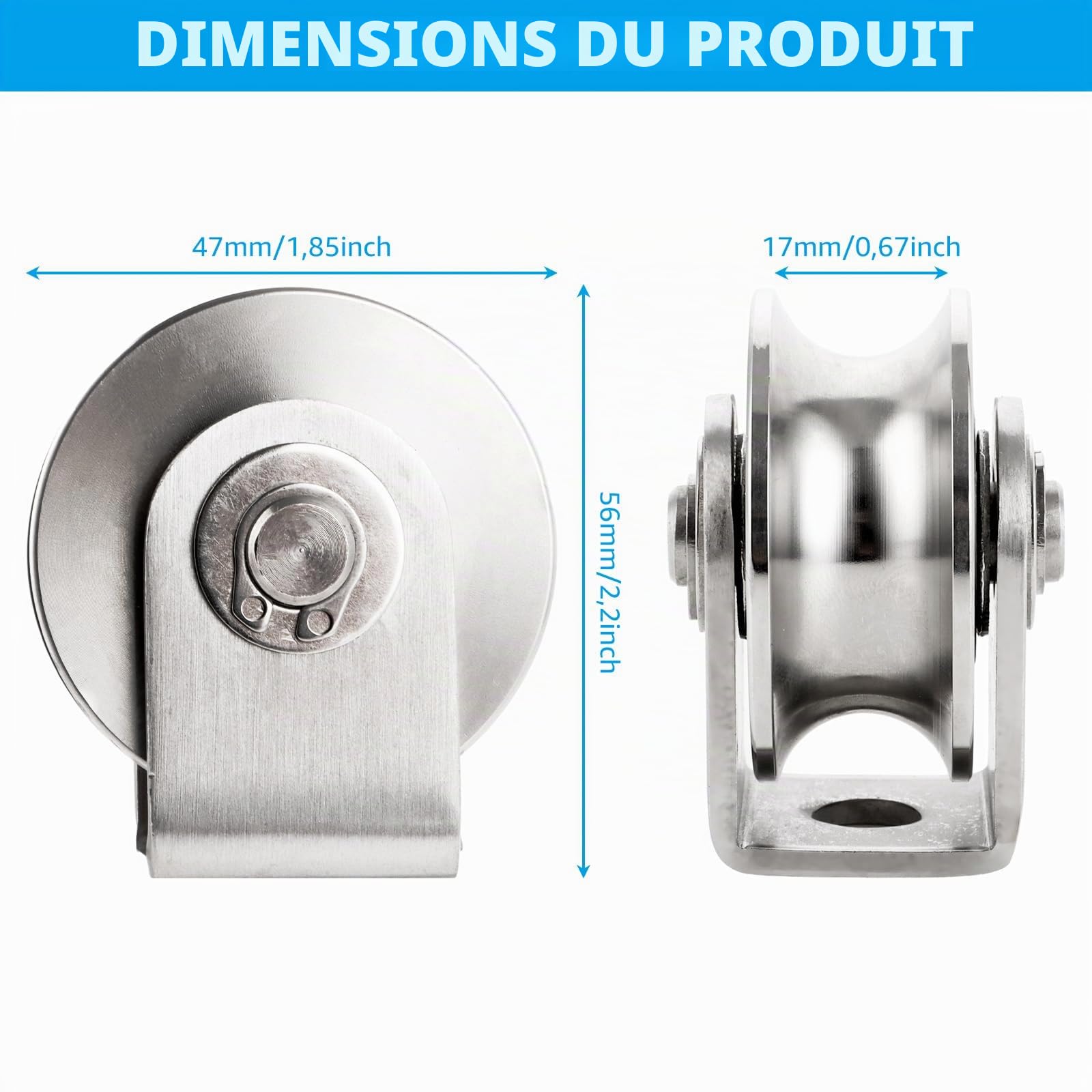 STARVAST Lot de 4 poulies de treuil en acier inoxydable pour câbles en acier, petite poulie pour cordes, poulie avec 2 roulements à billes