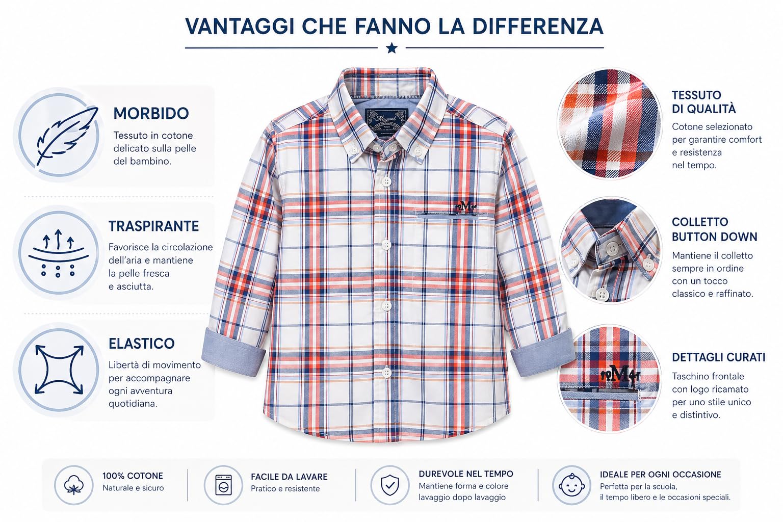 Mayoral Camicia Bambino a Quadri, Cotone, Manica Lunga