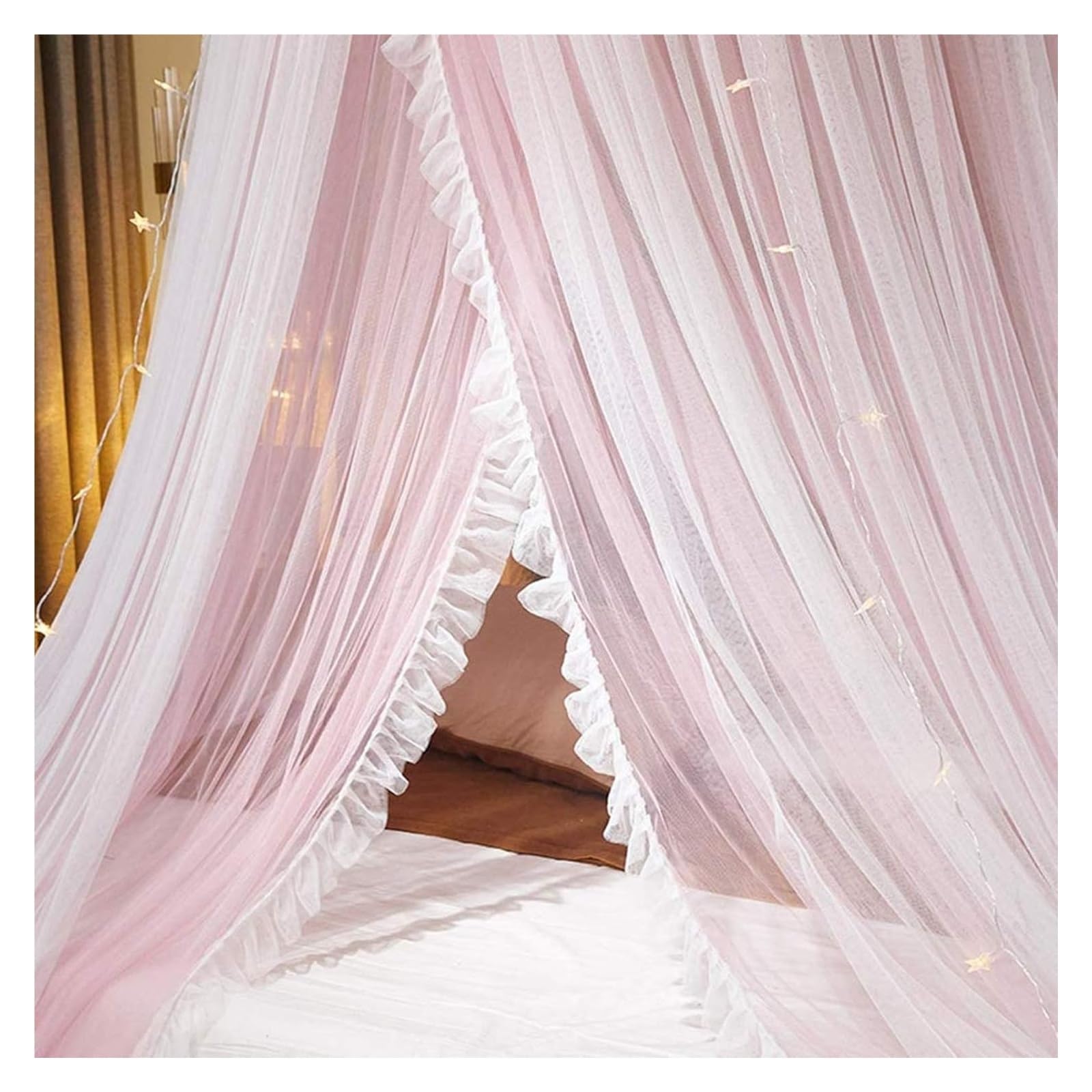 Tenda da Letto, Baldacchino da Letto, for Ragazze, Tenda a baldacchino - a Cupola in Rete Trasparente a Doppio Strato con zanzariera Princess in Pizzo Rotondo for Letti Gemelli Queen King