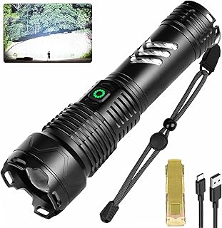 Rechargeable LED Flashlight High Lumen, 900000 Lumens Super Bright Powerful Flashlights, 5000mAh High Capacity, 5 Modes & Waterproof Handheld Flash Light for Camping Emergencies