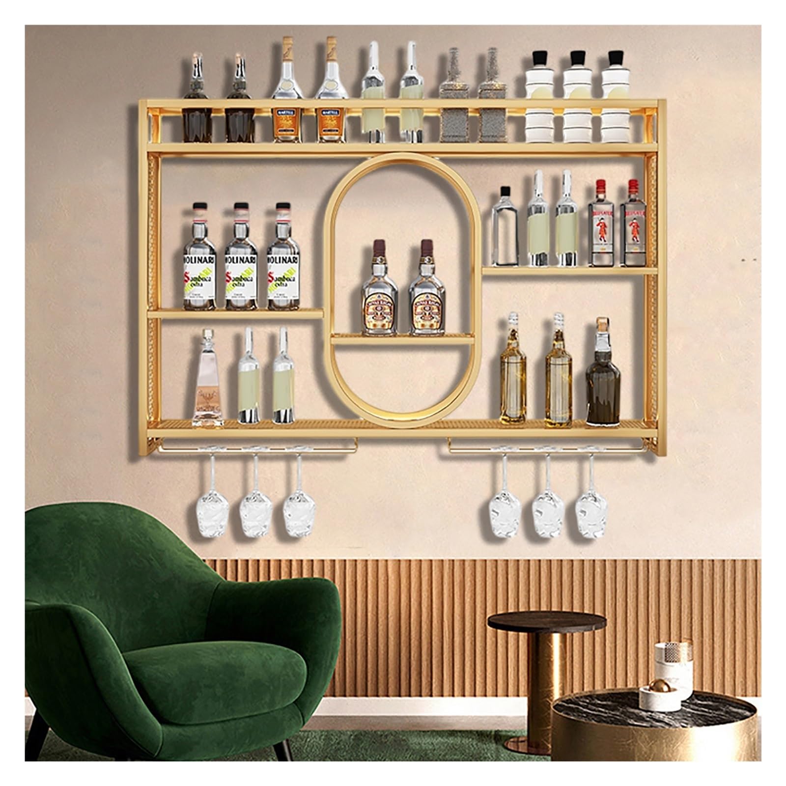 Étagère d'affichage pour bouteilles d'alcool avec casier à vin mural LED
