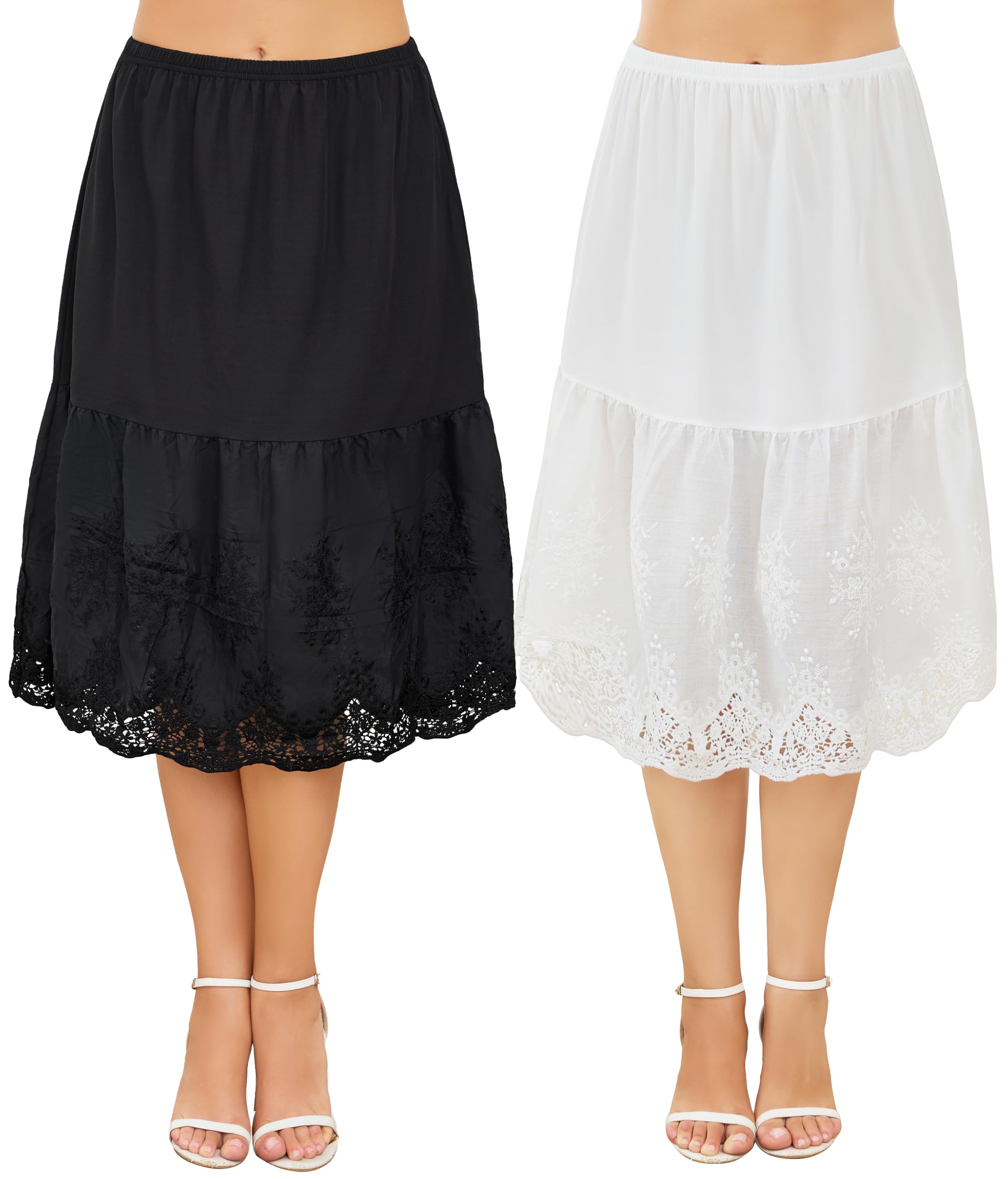 Sopesil Sottogonna da Donna in Cotone Mezza Lunghezza con Ricamo in Pizzo Sottoveste in Vita Elastica A-Linea S-XXL