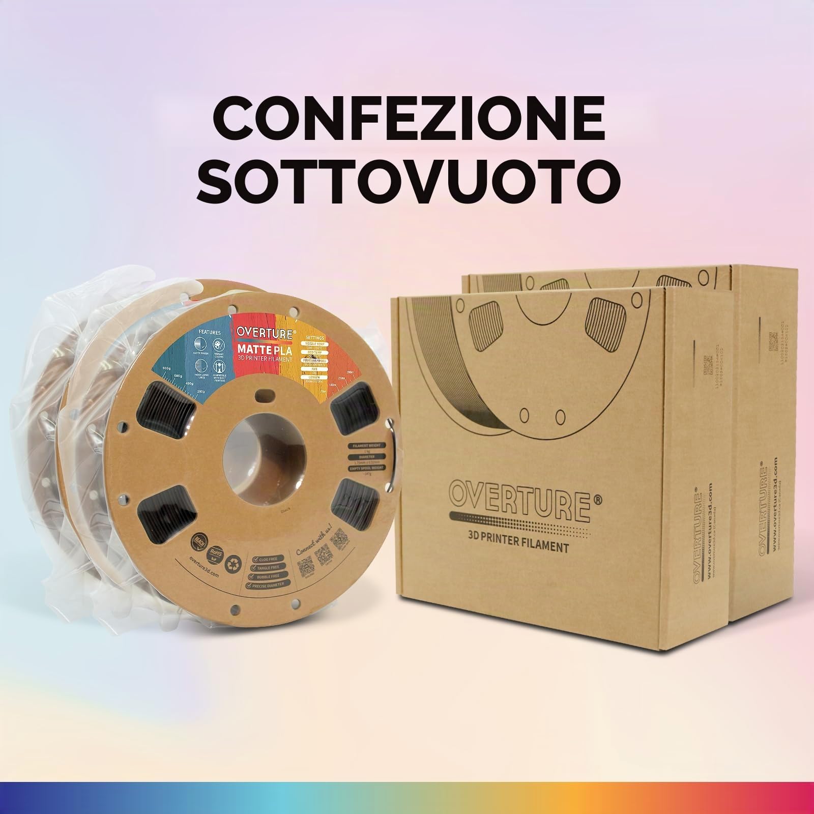 OVERTURE Matte PLA Filamento 1,75 mm Nero & Bianco, 2kg Matt | Opaco PLA • Neatly Wound • Finitura Opaca • Profondo • Precisione Dimensionale±0,02 mm • per Stampante 3D FDM