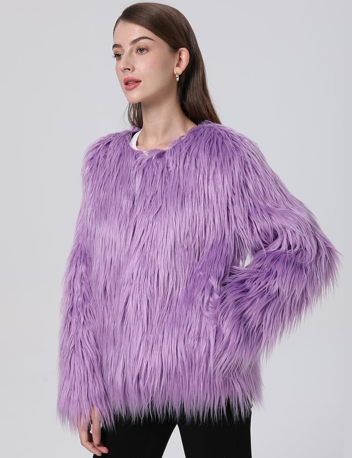 Gihuo Women' s Faux Fur Coat Open Front Furry Coats Long Sleeve Parka Shaggy Jacket - Image 2