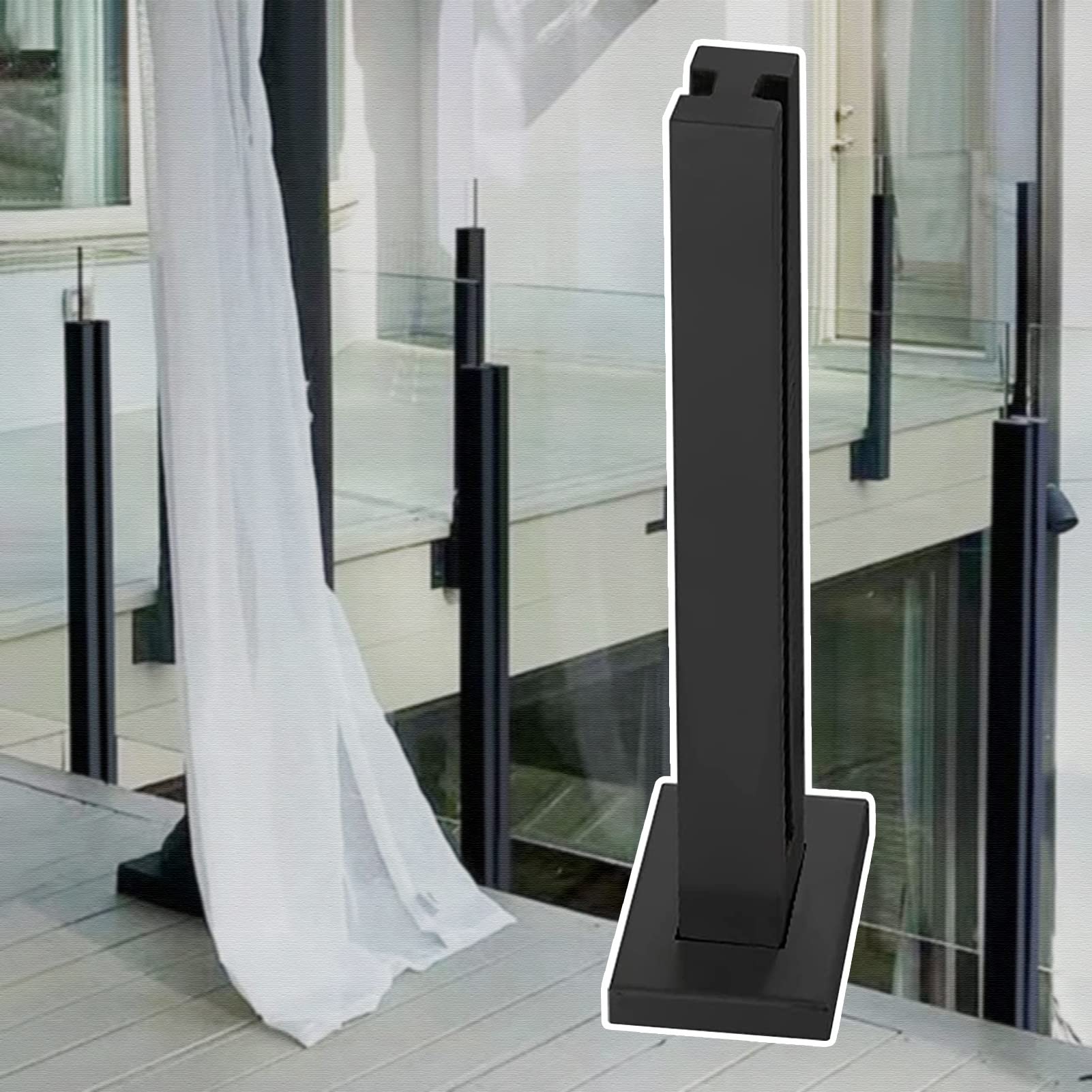 Système de poteau de garde-corps en verre noir avec pince carrée inox intérieur extérieur