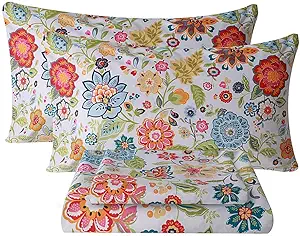 Bedlifes Twin Sheet Set Ultra Soft, Breathable, Silky Flower Deep Pocket 100% Microfiber Bedding, 3 Piece Twin Size with Floral Spring Design