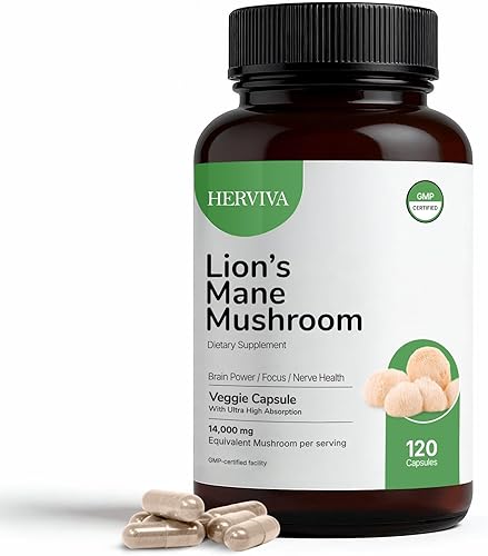 Champiñón melena de leones  14,000 mg equivalente crudoporción (de 1,000 mg de extracto)  120 cápsulas de suplemento de melena de león  2 cápsulas