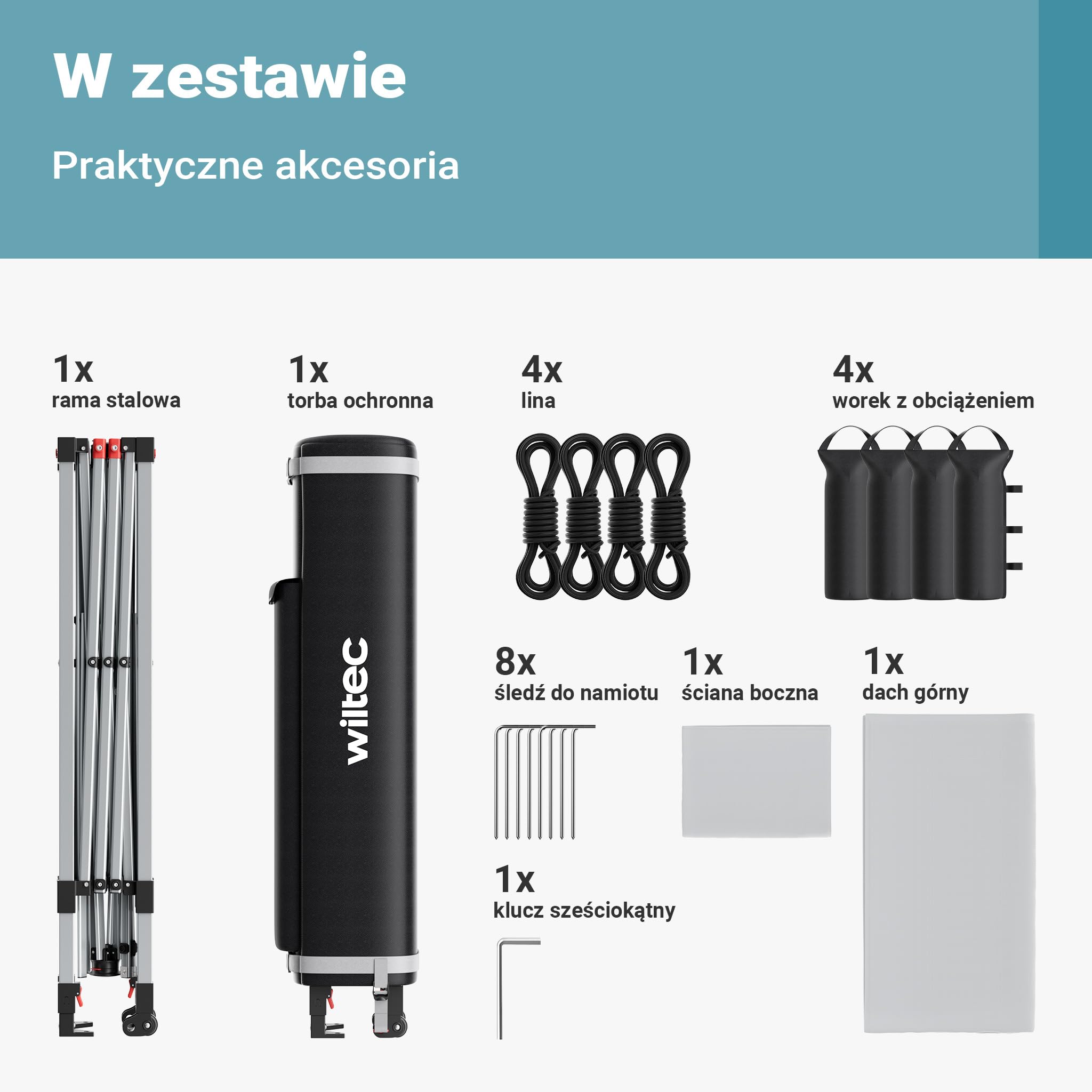 Wiltec Pop-up Pawilon imprezowy składany namiot ogrodowy handlowy ze ścianą biały 3x3m z kołami