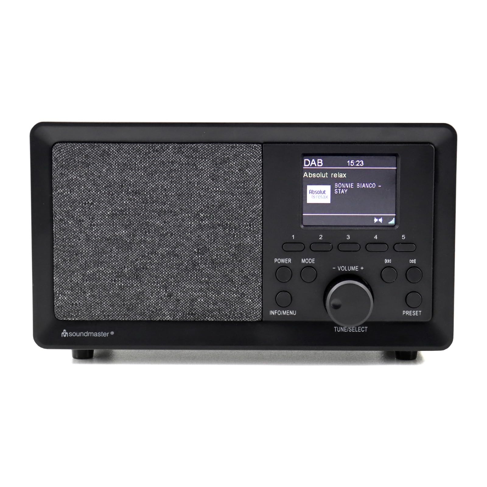 soundmaster DAB350SW - Radio da tavolo DAB+, FM, USB, con altoparlante, funzione sveglia, colore: Nero