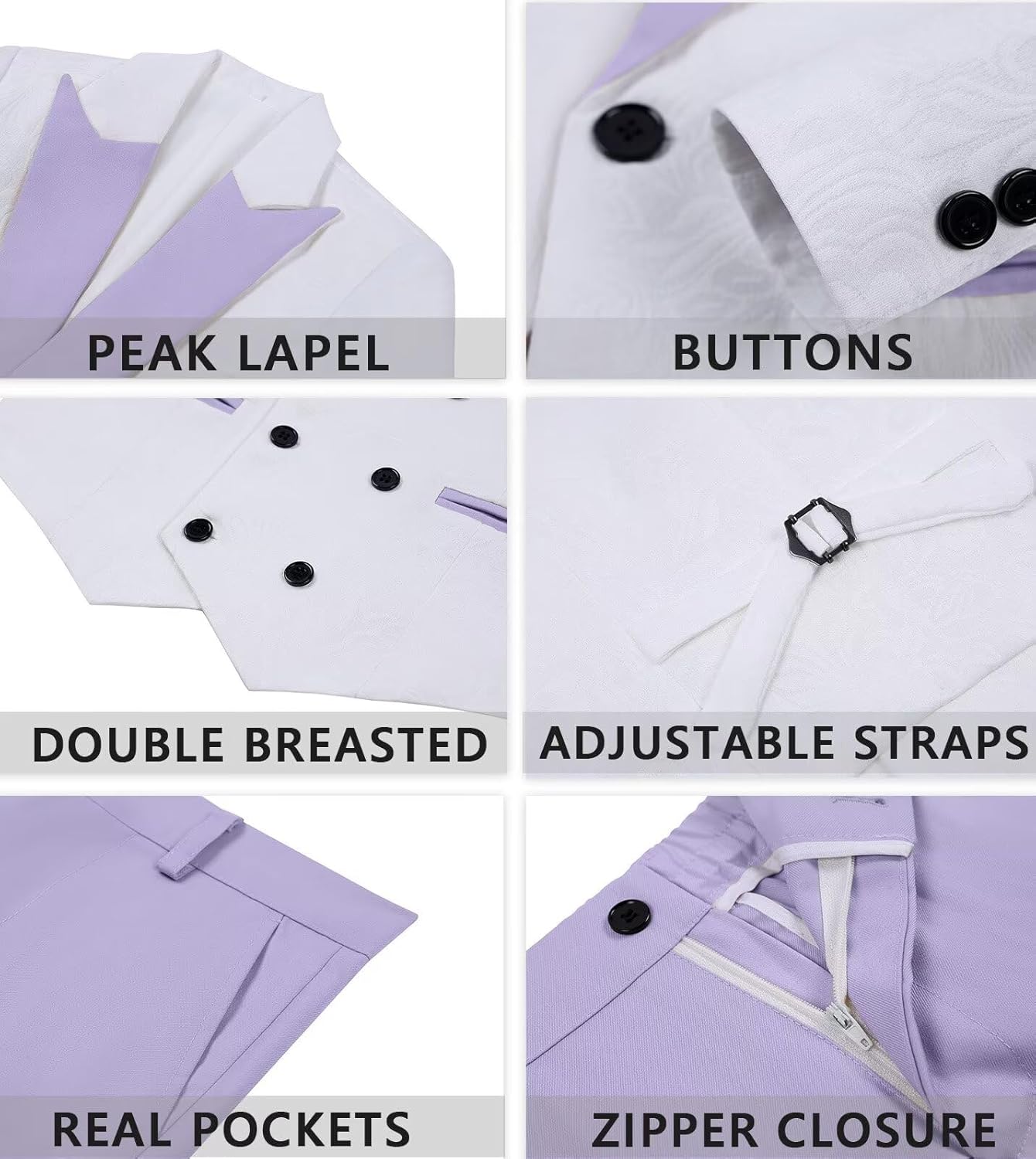 Suits for Boys Floral Jacquard Boys Suit 3 Piece Peak Lapel Tuxedo Suit Set Formal Kids Outfit for Wedding