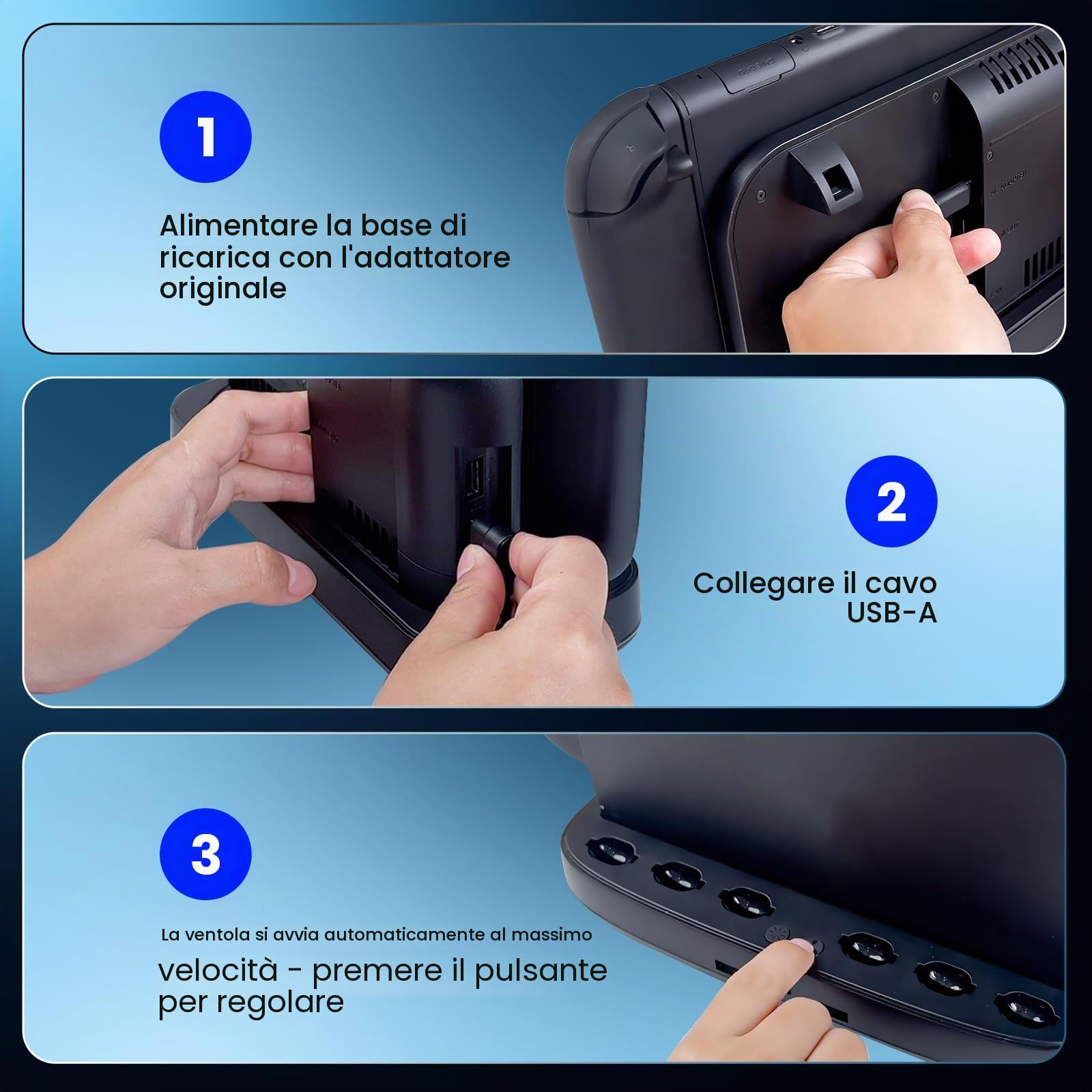NEWDERY Ventola Compatibile con Nintendo Switch 2, Spazio per 6 Carte di Gioco & 3 Uscite USB, Raffreddatore Switch 2 con Illuminazione RGB, Doppia Ventola a 3 Velocità