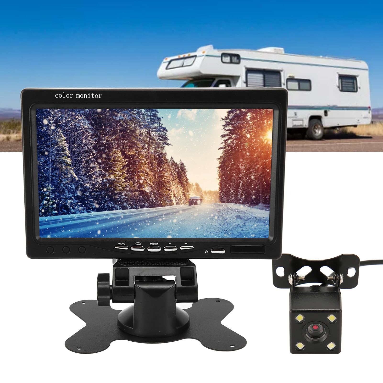 Cryfokt 7-calowy Monitor HD z kamerą Cofania Pojazdu Kolorowy Monitor LCD z Widokiem z Tyłu 1080P z Pilotem do Przetworników RV, wodoodporność IP69