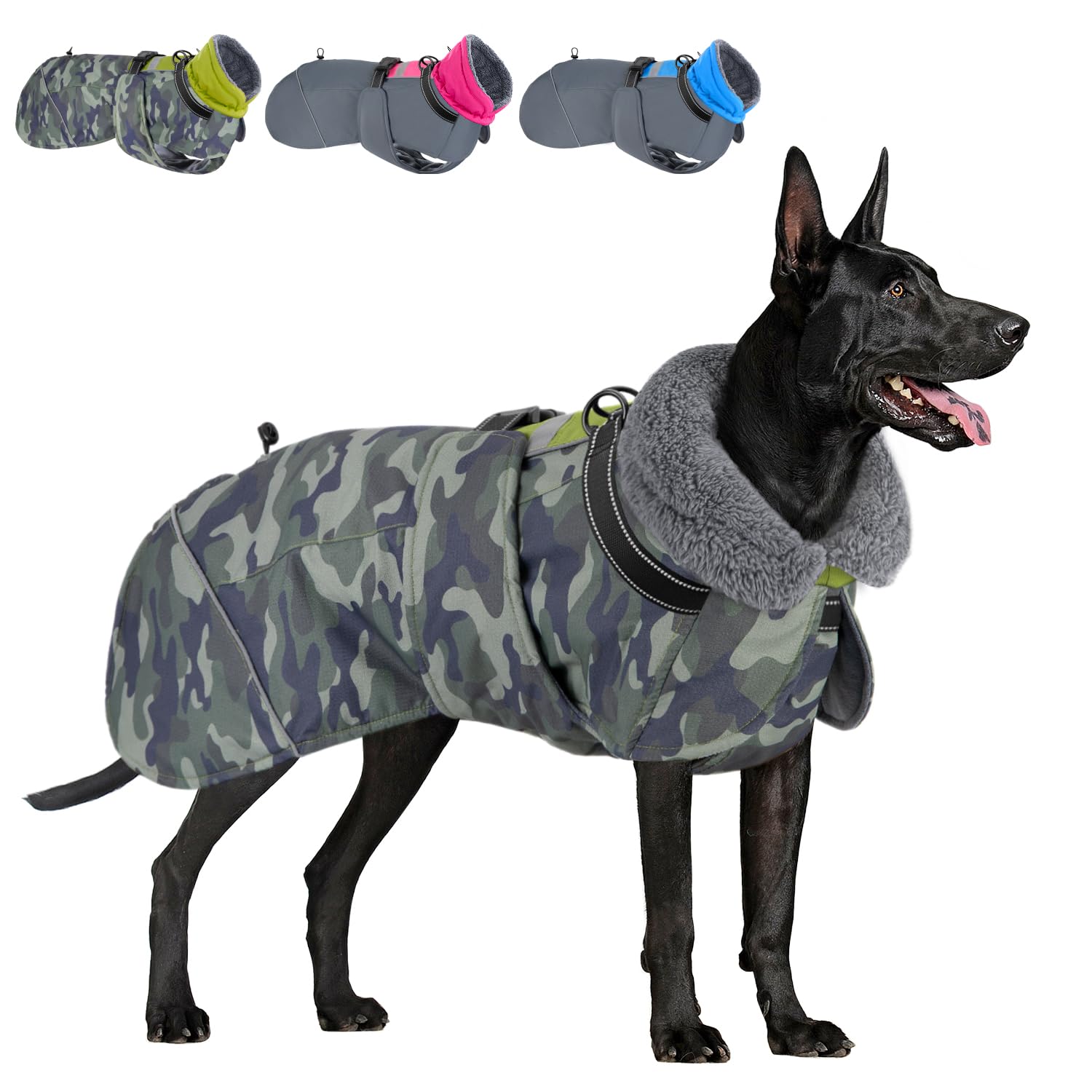 SlowTon Manteau d'hiver pour Chiens, imperméable Doublure Polaire réglable avec Turtleneck et Cordon de Serrage, Manteau d'hiver réfléchissant pour Petits Chiens Moyens et Grands