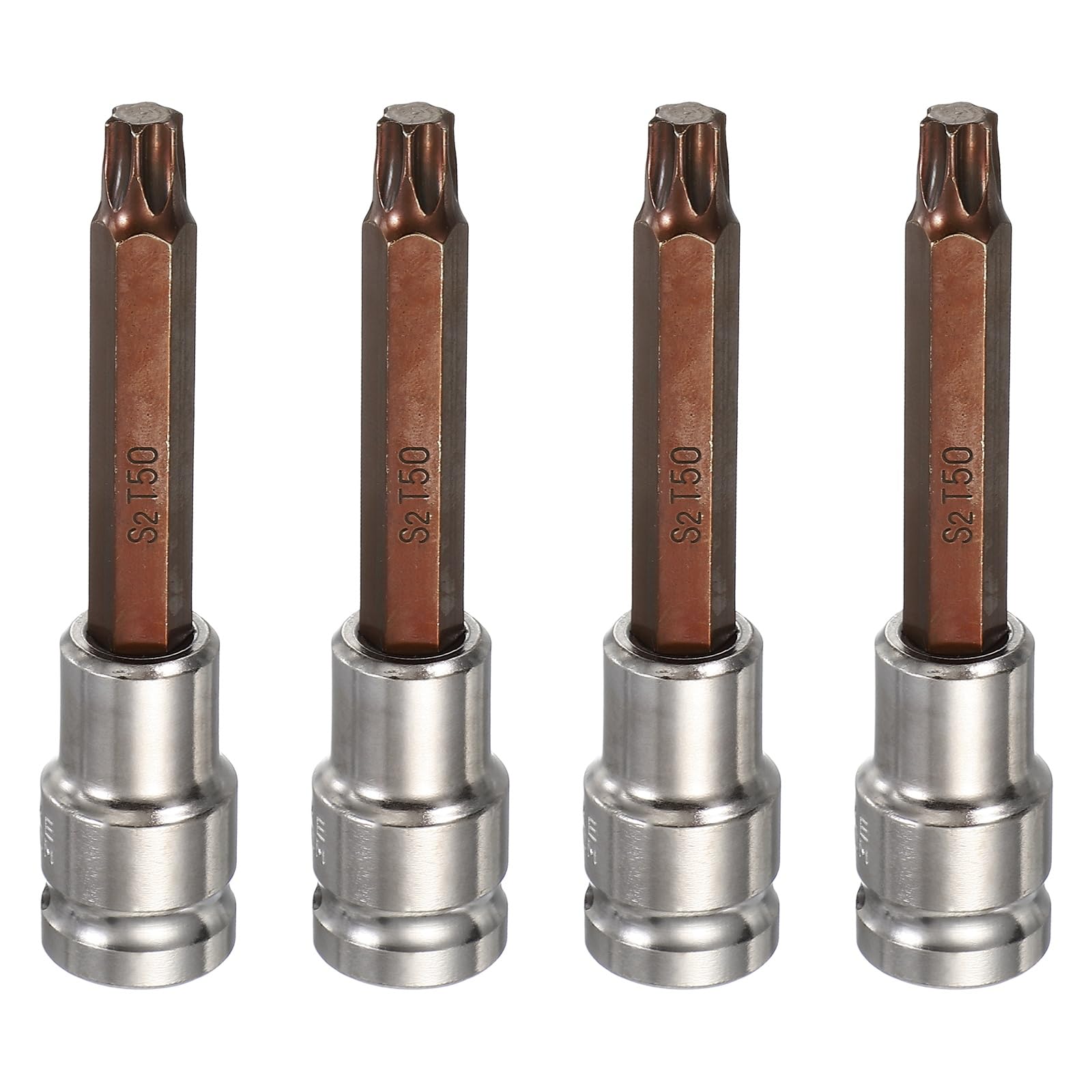 sourcing map 4Pcs Torx Bit Socket 1/2" Drive T50 S2 Steel 6 Point Head Long Screwdriver Drill Bits CR-V Steel Socket Adapter for Home Auto Axle Hex Nuts Bolts Repair