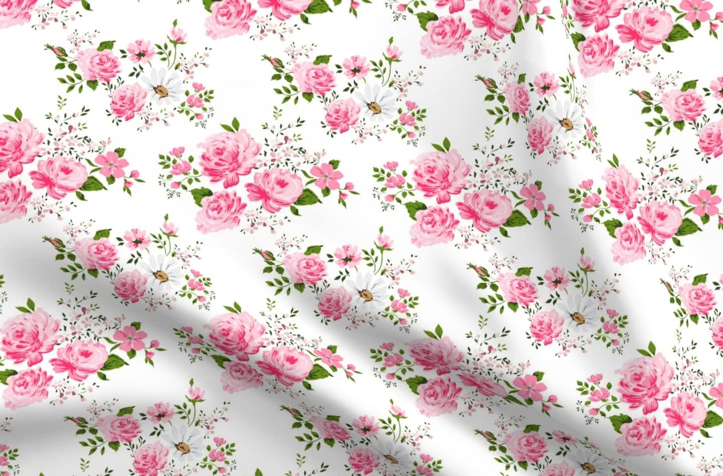 Spoonflower Fabric - Pink Cute Roses Rose Flowers Girl Love Floral Nursery Printed on Organic Cotton Sateen Fabric by The Yard - Sewing Quilting Apparel Home Decor