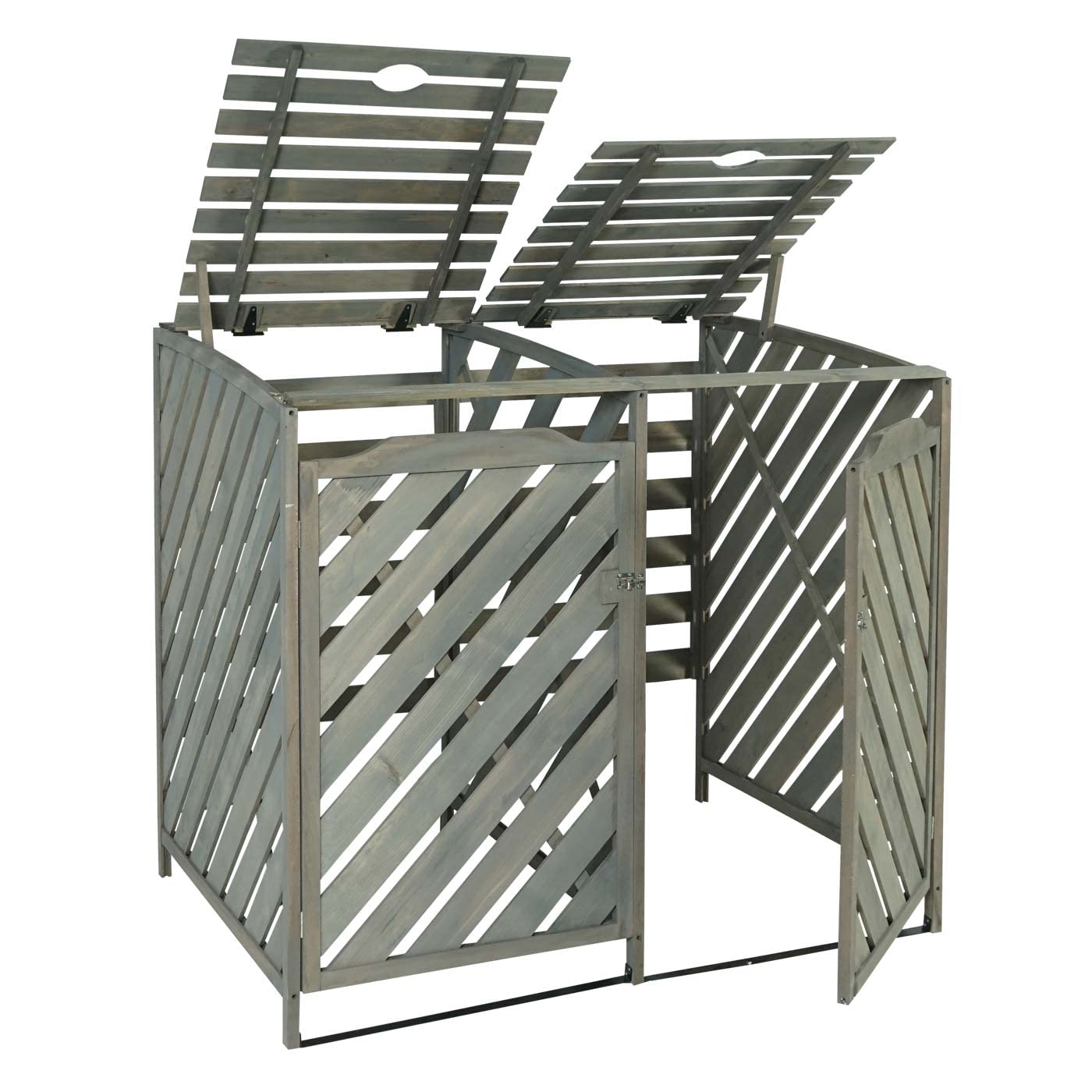 Mendler XL 2er-/4er-Mülltonnenverkleidung HWC-J44 121x133x98cm Holz - grau | Mülltonnenbox, erweiterbar MVG-zertifziert