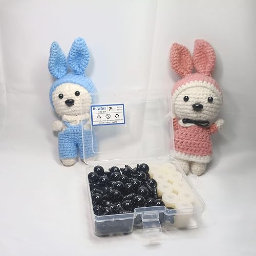 Miniatura 10 de Ojos de seguridad para Amigurumi Crochet de 0.315 in, 100 unidades, ojos de peluche RuWfpz con arandelas, ojos de plástico para animales de