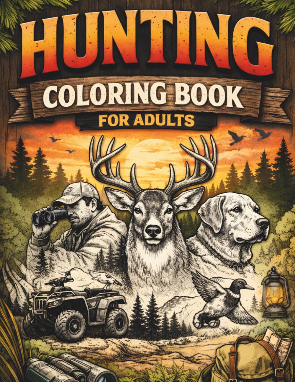 Hunting Coloring Book for Adults : Stunning Wildlife and Iconic Scenes of America for Relaxation | Stress Relief Journey with Realistic Deer, Bear, and Big Game Illustrations