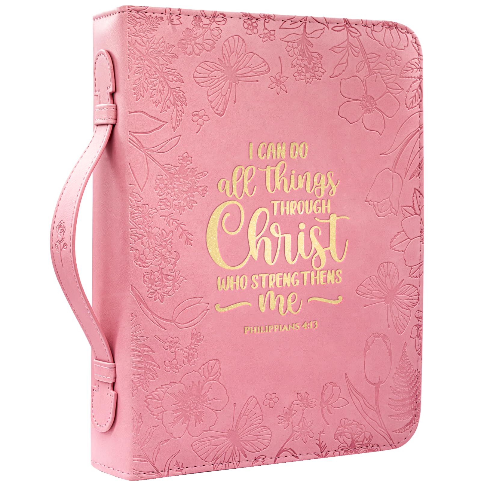 Bible Covers for Women Leather Bible Cover Case for Women with Floral Design & Gold Debossed Scripture and Pockets, Bible Carrying Case for Women,