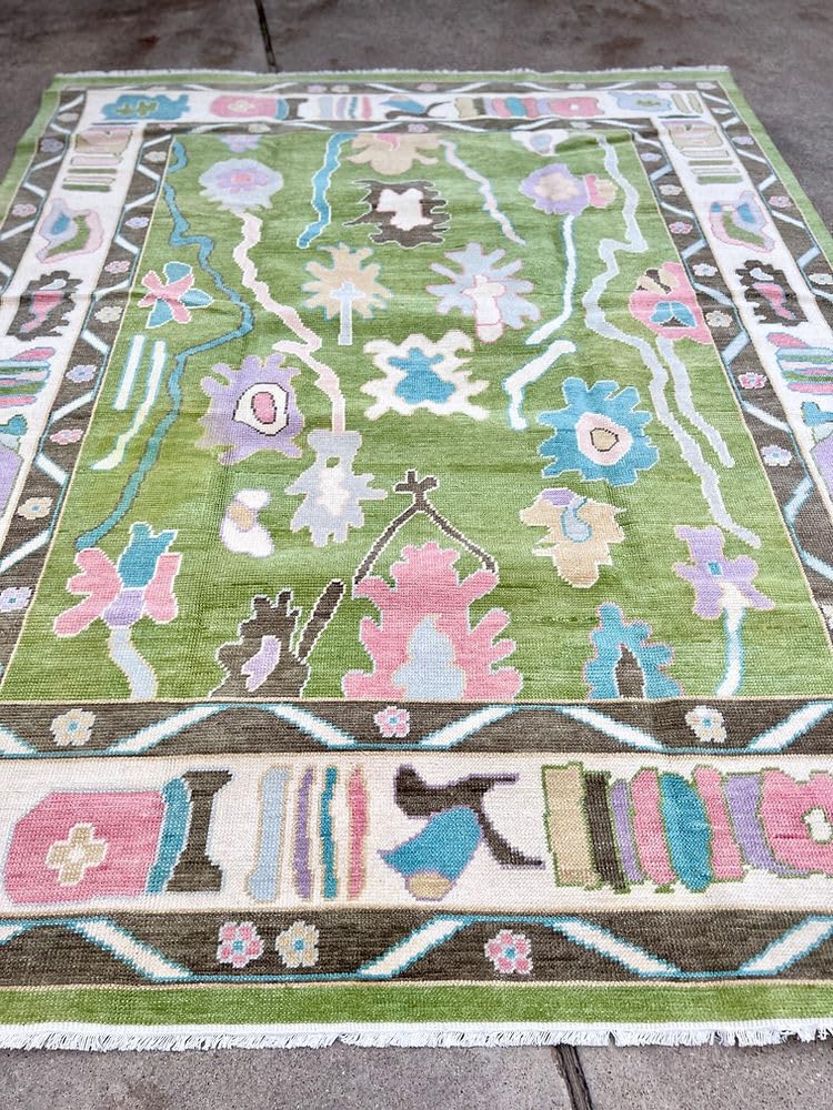 ZAWAYA HOUSE Oushak Rugs Hand Knotted Floral Throw Rugs Traditional U ak Carpets Vintage Bohemian Boho Blue Green