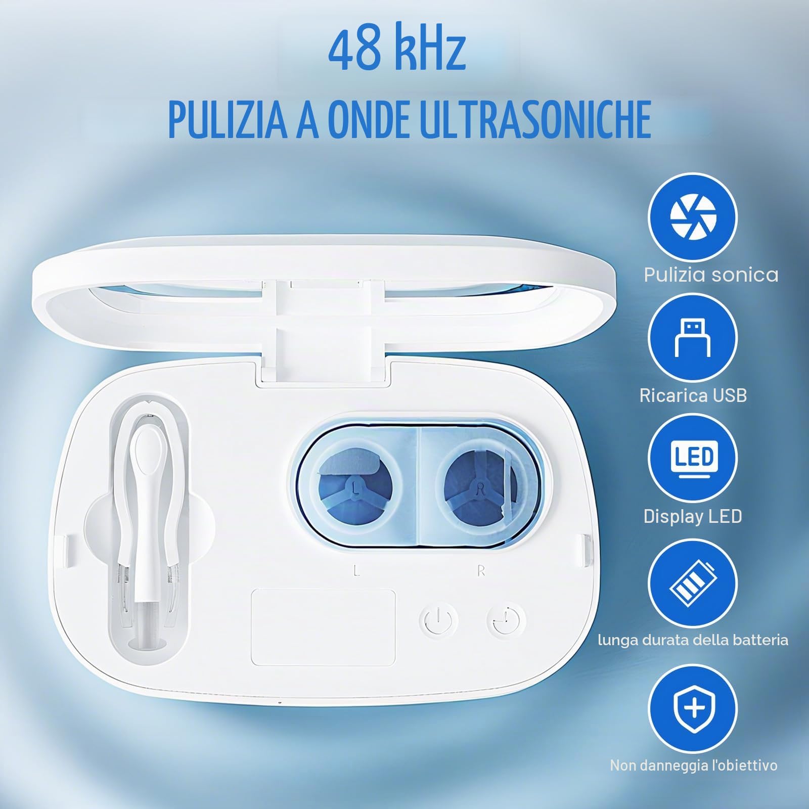 Macchina per la pulizia delle lenti a contatto portatile ad ultrasuoni Pulizia delle lenti a contatto con 4 modalità di temporizzazione Caricatore USB Fit Smaltimento Lente morbida Lente dura Lente a