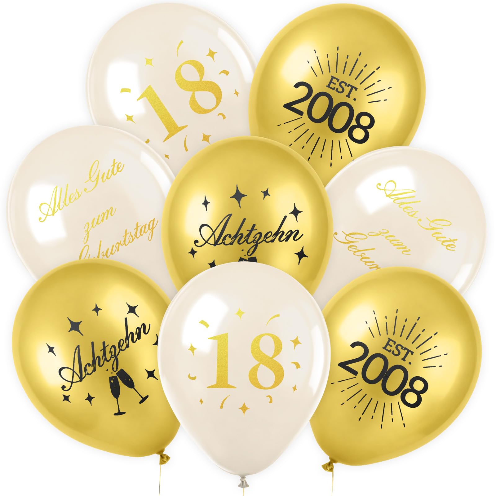 36 Stück Deko zum 18. Geburtstag, Happy Birthday Luftballon zum 18. Geburtstag für Männer und Frauen, Schwarzgold, Avocadogrüngold, Milchweißgold