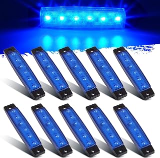Partsam Thin Line 3.8" 6 LED Blue Side Led Trailer Marker Lights Sealed Clearance Light Indicators for Trucks Bus Trailer RV Camper Lorry Van UTV Marine Boat Stern Light Decoration Lights(10Pack)