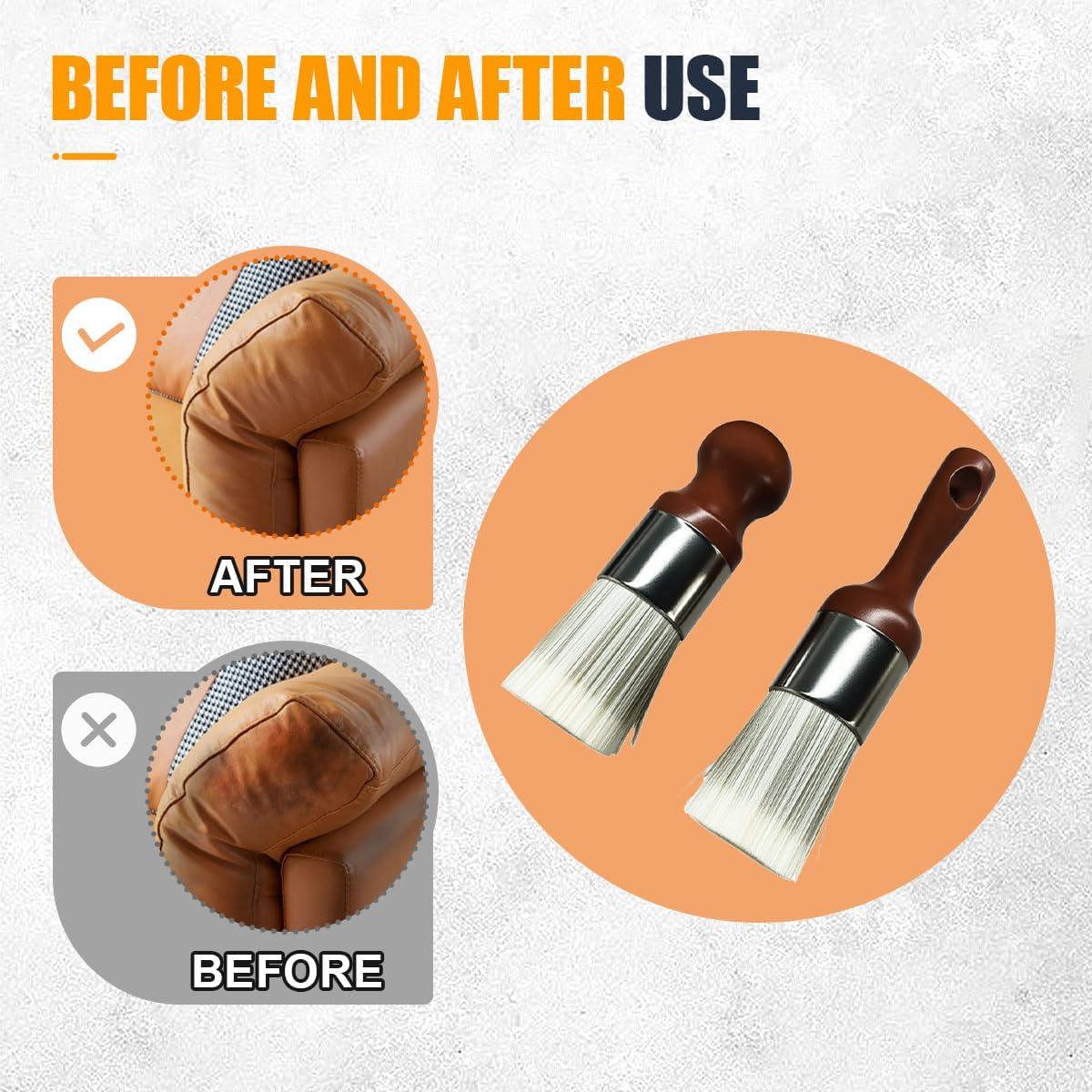 2PCS Car Leather Cleaning Brush, Soft Bristles Auto Crevice Scrub Brush with Wooden Handle, Ergonomic Polishing Wax Washing Tool for Car Home Office (Brown) image 4