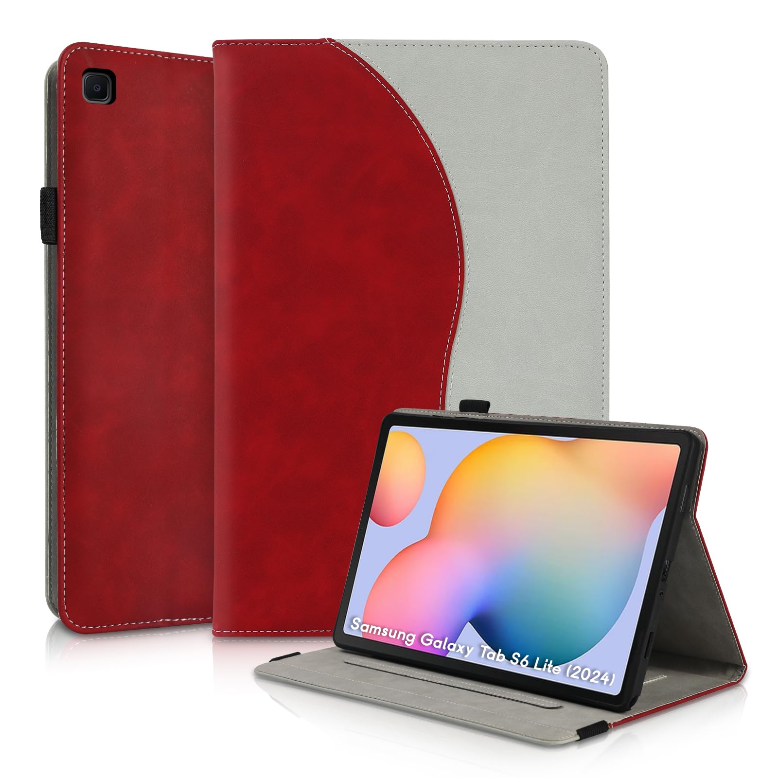 Succtopy Hülle für Samsung Galaxy Tab S6 Lite 2024 2022 2020 10.4 Zoll Schutzhülle Ultradünne PU Leder mit Standfunktion und Stifthalter Tablet Hülle für SM-P620N/P625N/P610N/P613N/P615N Rot
