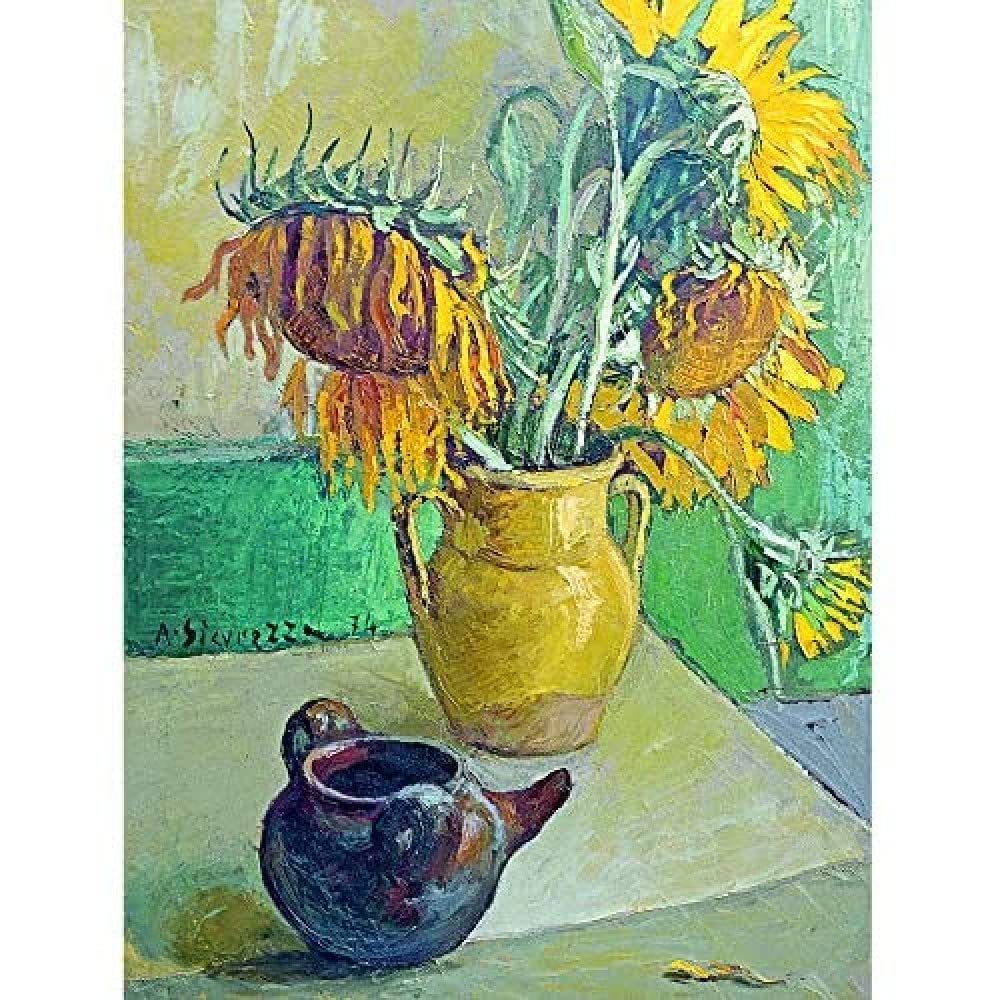 Artery8 Sicurezza Sunflowers Still Life Painting Art Print Canvas Premium Wall Decor Poster Mural