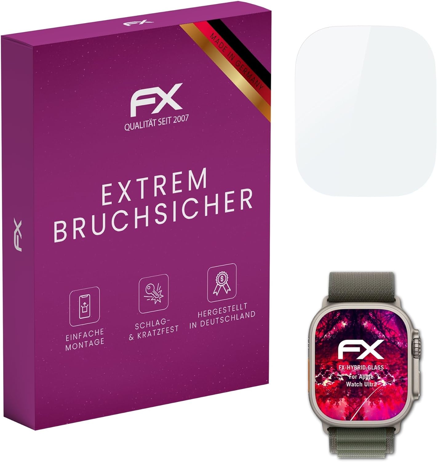 atFoliX Plastic Glass Protective Film compatible with Apple Watch Ultra, 9H Hybrid-Glass FX Screen Protector