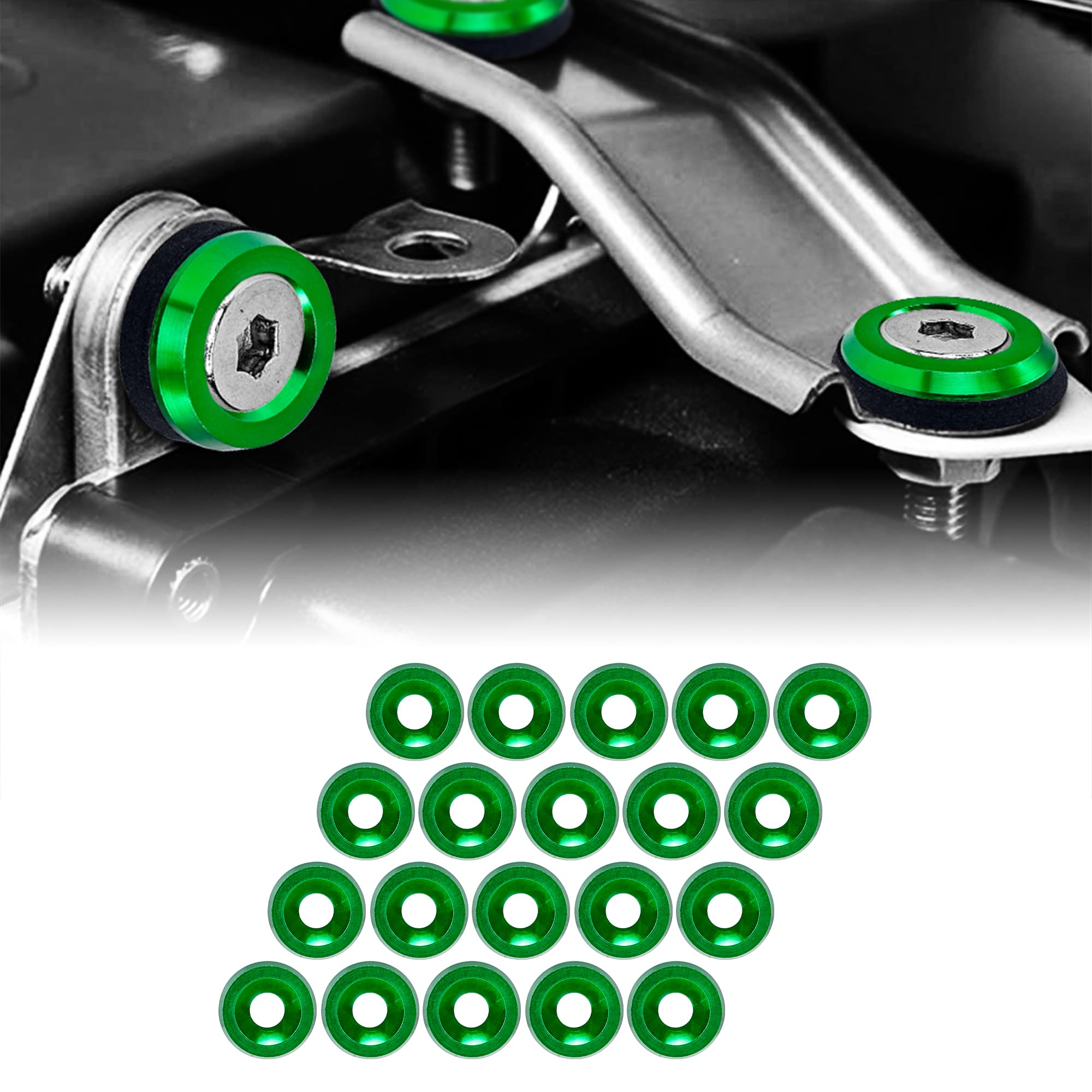 Rolling Gears M6 x 18mm Anodized Aluminum Washer and Bolt Kit – 20-Piece Set for Fender Flares, Bumper, Mud Flaps, License Plate, Engine Bay Fasteners