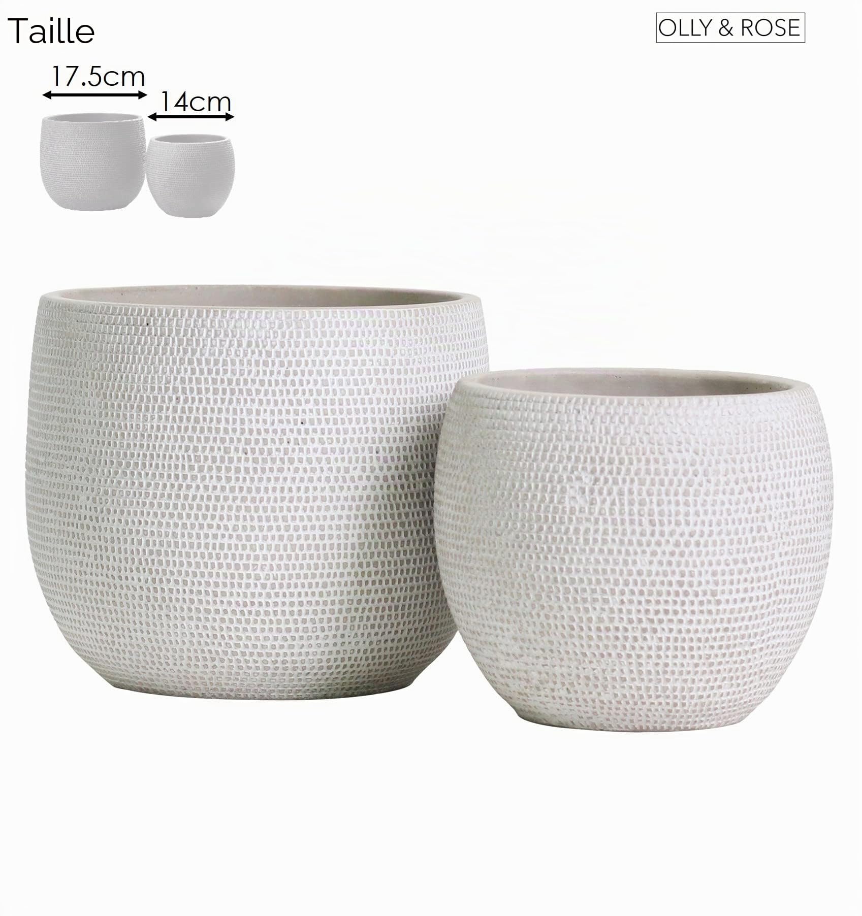 Olly & Rose Barcelona Lot de 2 Pots de Fleurs en céramique pour intérieur et extérieur Blanc