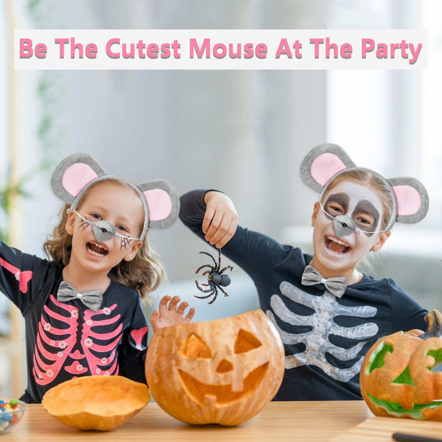 JIALWEN Mouse Costume Set Mouse Ears Headband Nose and Tail Bowtie Animal Kit Party Cosplay Dress Up Accessories for Halloween Christmas Easter Decorations - Image 7