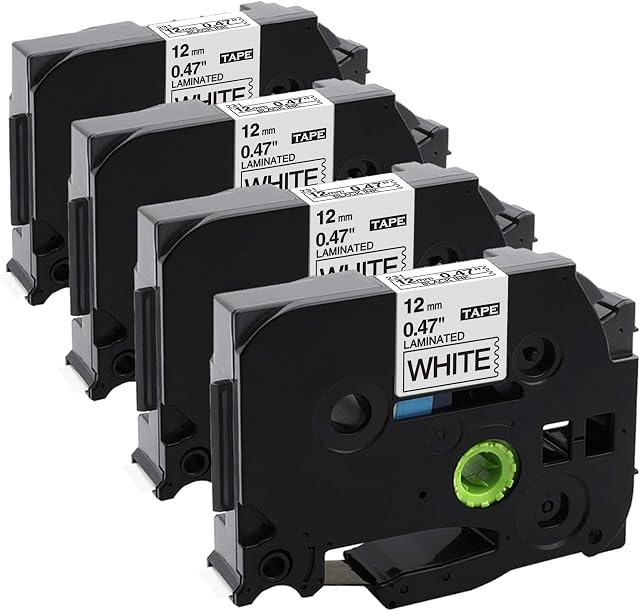 Airmall Compatible for Brother Label Printer Tape 12mm TZe-231 TZ-231, Laminated TZe Tape 12mm 0.47 for Brother P-Touch Labeller H110, H101, H105, 1000, Black on White x4