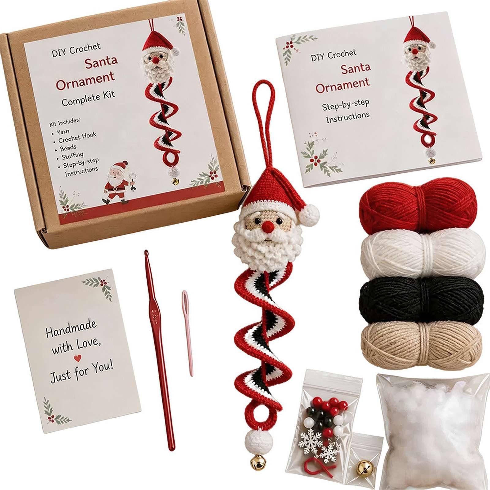 Crochet Snowman Spiral Ornament DIY Kit, 3D Christmas Hanging Ornament, Decoration for Window, Porch, Wall, Holiday Tree