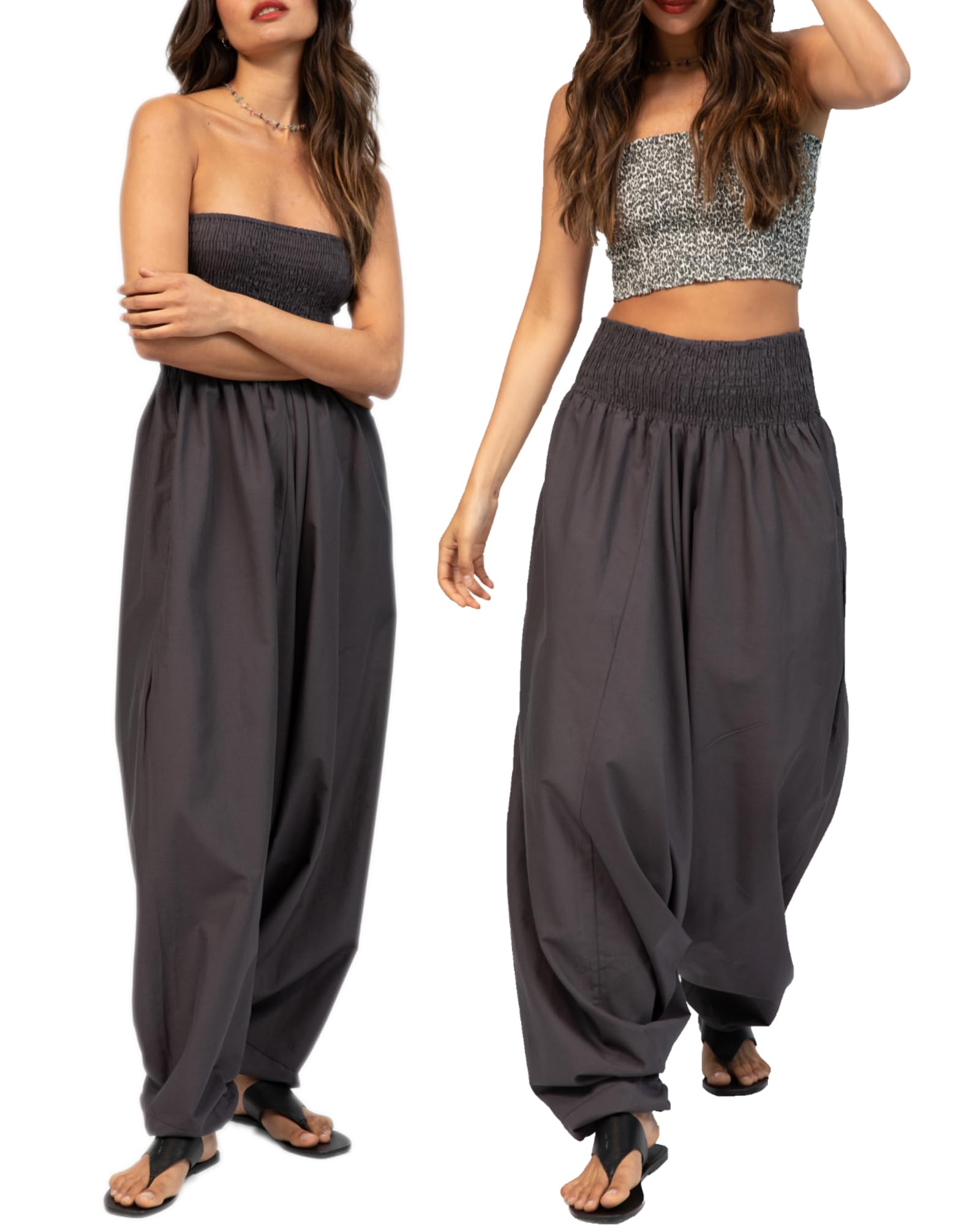 likemaryJumpsuits for Women - Pull Down Romper to Harem Pants Women - One Size Cotton Jumpers - Maxi Length Outfit & Pockets