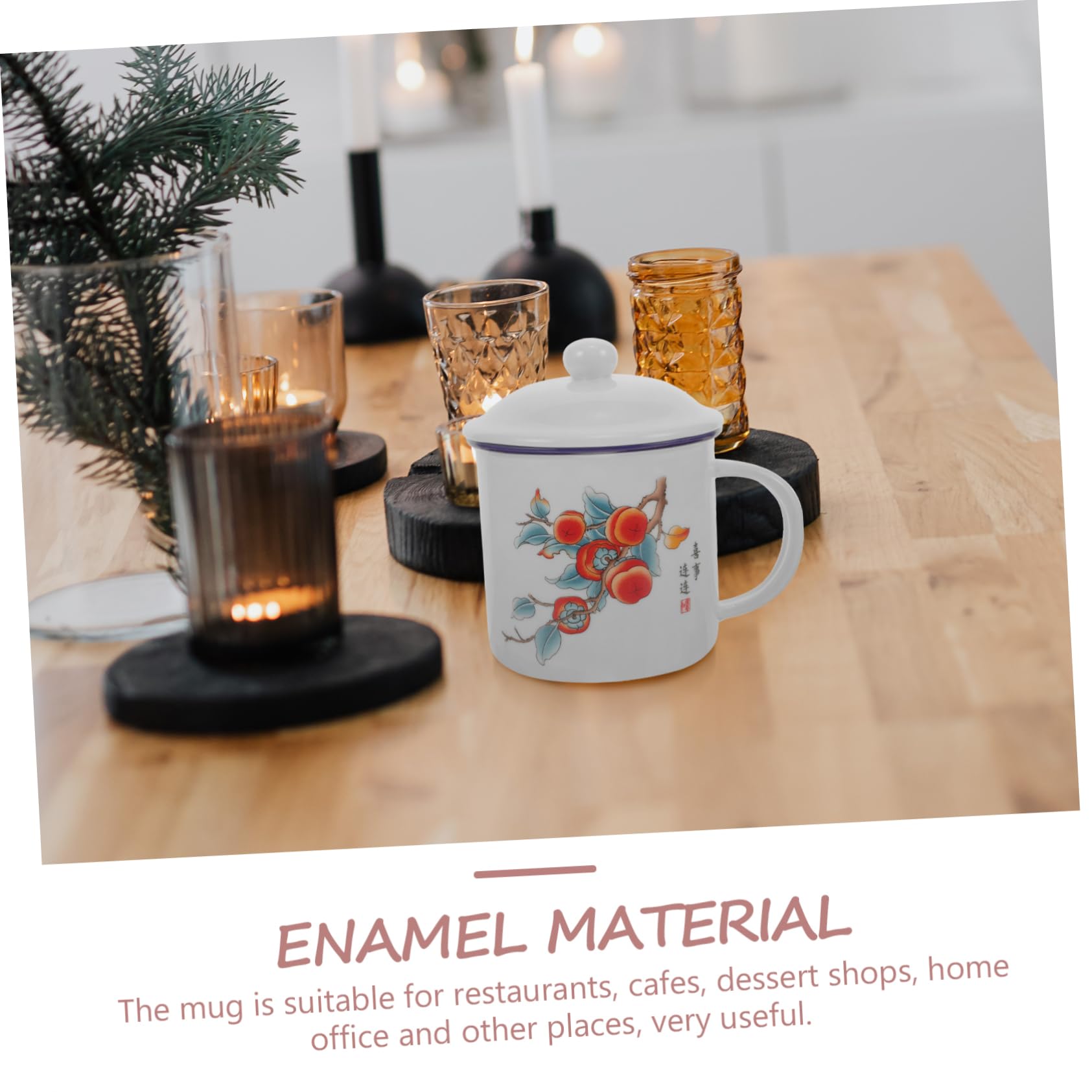 INOOMP 2stücke Retro Emaille Trinkbecher Mit Deckel Stilvolle Und Tragbare Wasserbecher Für Outdoor-aktivitäten Robuster Und Langlebiger Enamel Cup Für Festliche Anlässe Und