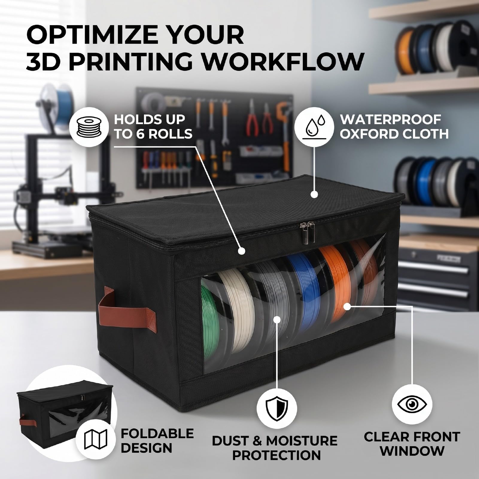 Srliya Caja de Almacenamiento de Filamentos para Impresora 3D con Desecantes, Contenedor de Carrete de Filamento a Prueba de Agua para Taller Doméstico (2 juegos)