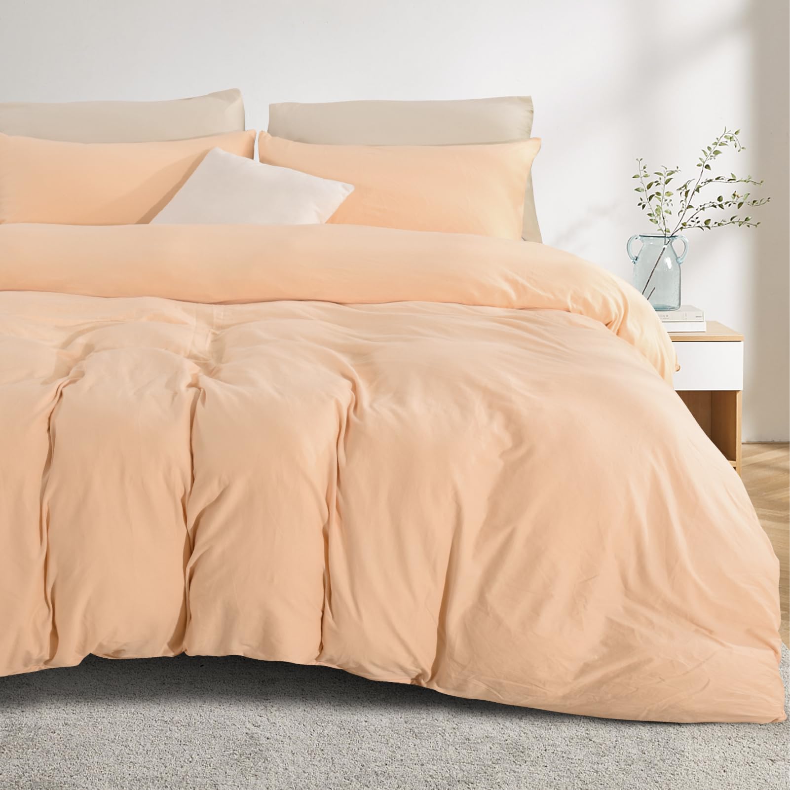 NEXHOME PRO Organic Cotton Duvet Cover Queen Size, Super Soft Grapefruit Pink Jersey Cotton Comforter Cover Bedding Set, Zipper Closure, No Comforter, 90"x90"