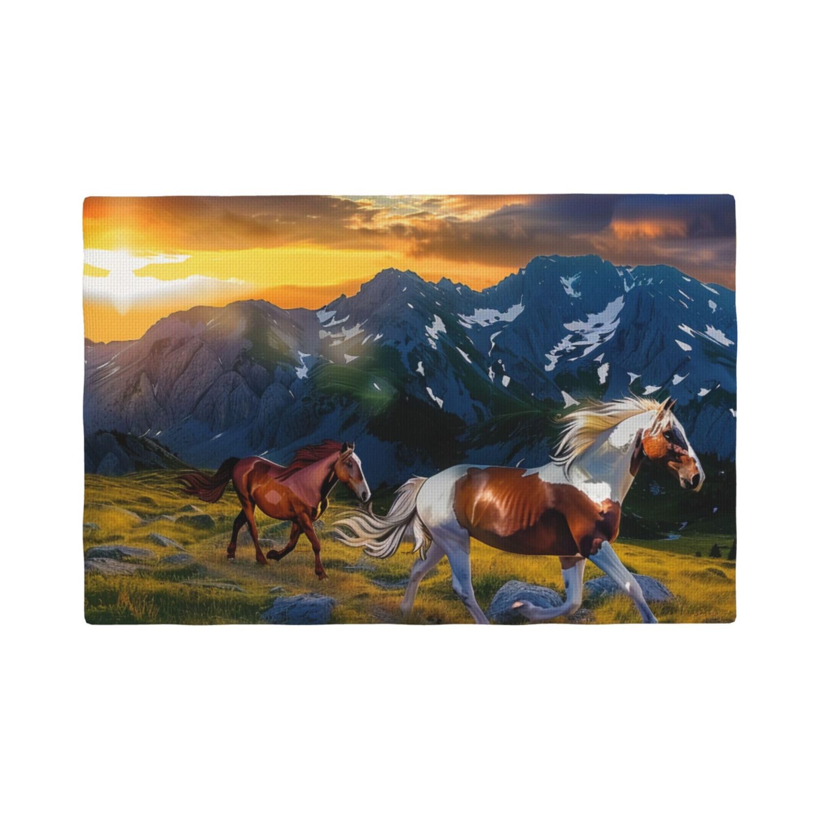 Shocking running horse Print Placemats Set, Heat Resistant Washable Placemat 12x18in Table Mats for Party Kitchen Dining Table Decoration Indoor Outdoor, Four Pieces
