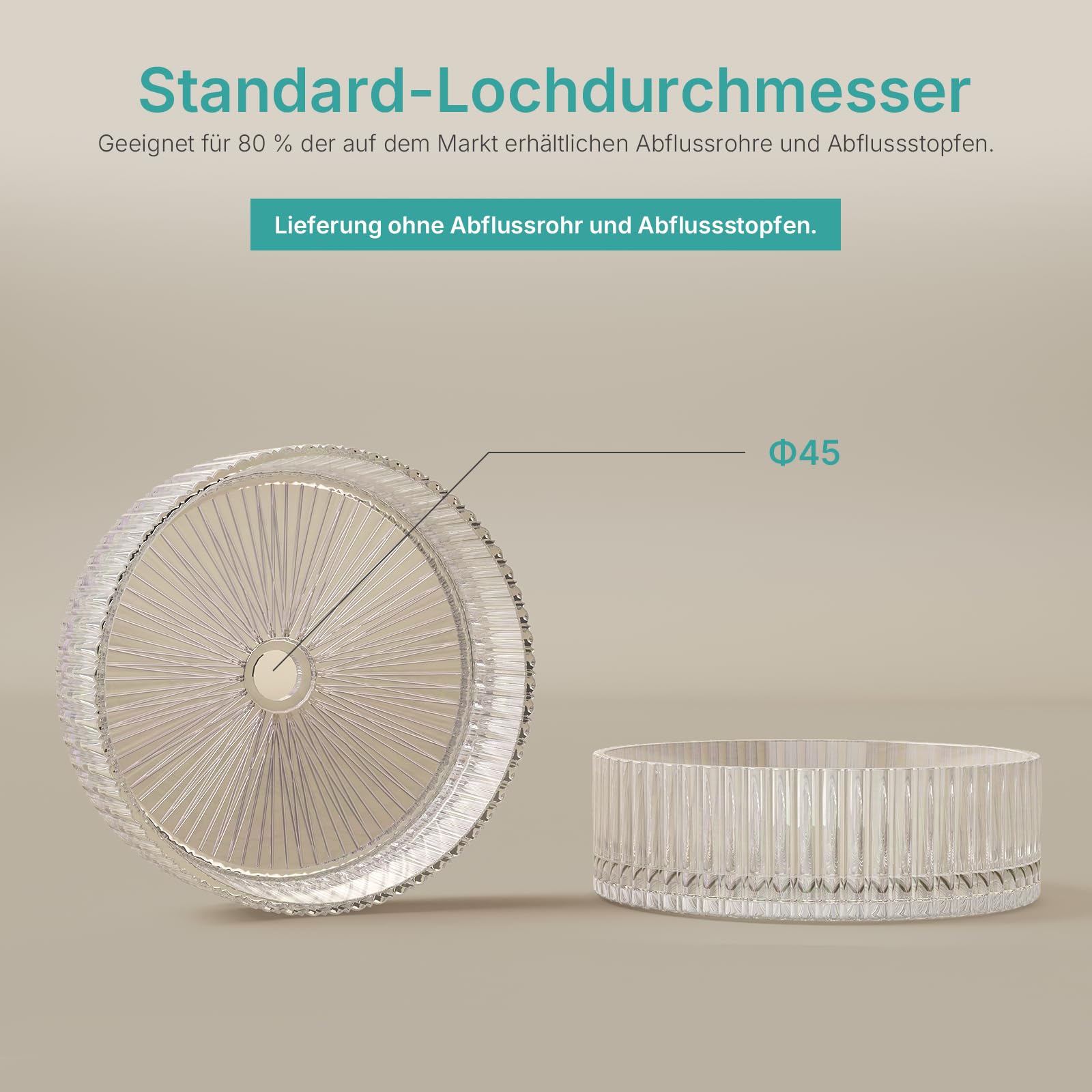 EMKE Glas Aufsatzwaschbecken Rund 40,0 × 40,0 × 12,0 cm – Design Glas Waschbecken Großvolumen für Badezimmer & Gäste-WC, Waschtisch Handwaschbecken Ohne Hahnloch, Regenbogen