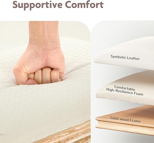 Miniatura 46 de ALPHA HOME Juego de 2 taburetes de bar, taburetes de cocina de madera maciza con cojín de piel sintética gris, taburetes de bar con base de madera