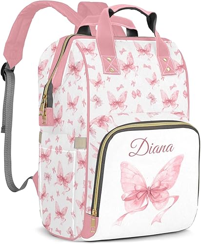 Miniatura 12 de Mochila de pañales personalizada con lazo con nombre, gran capacidad, multifuncional, bolsa de mamá, impermeable, elegante bolsa de lactancia Arco
