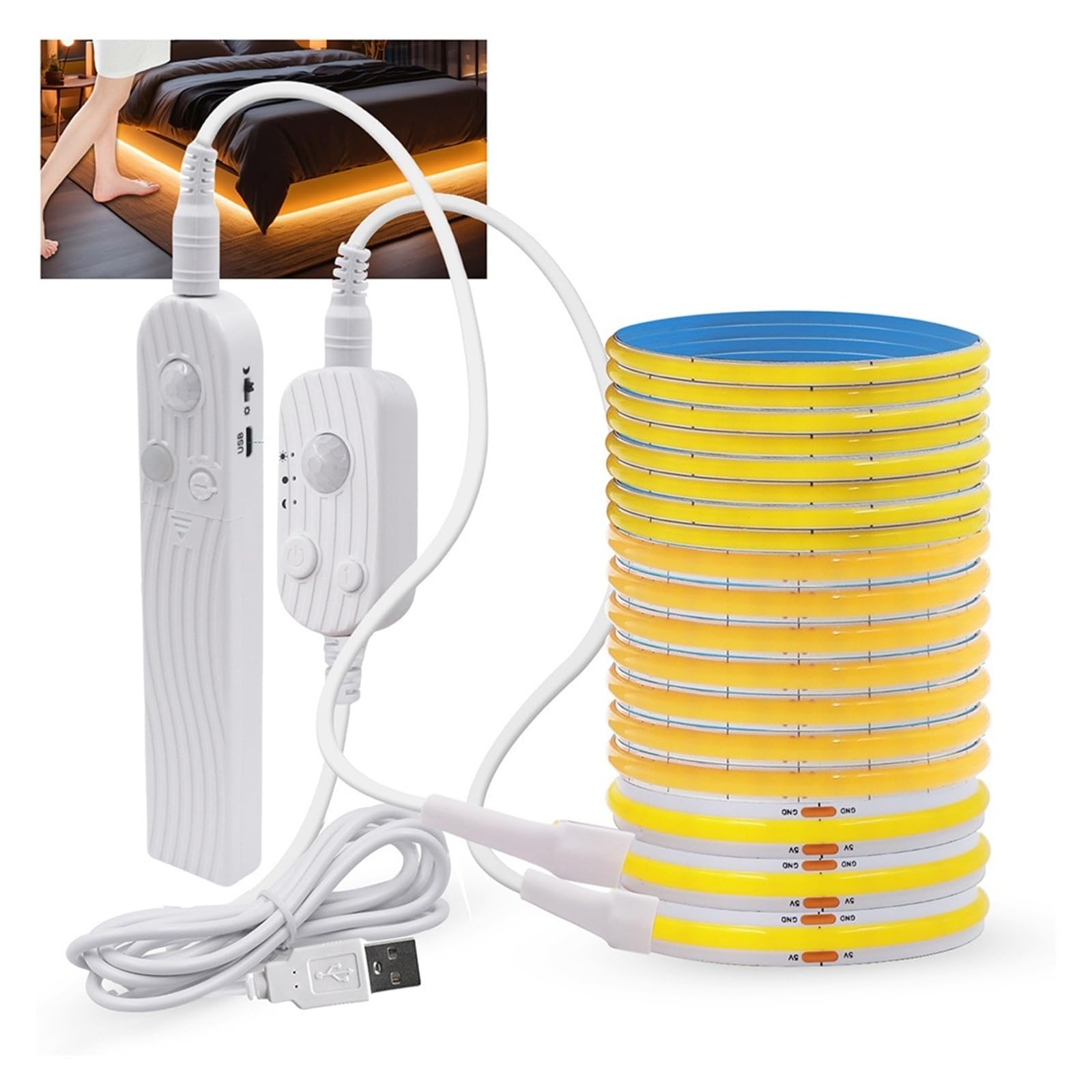 5V COB Motion Strip USB/Batterie, automatisches Ein-/Ausschalten(Red,USB POWERED_3M_3MM PCB)