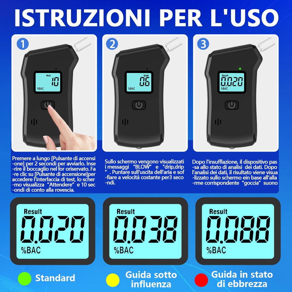 Etilometro Portatile Certificato Chingcoo - Misuratore Alcolico Professionale Con Display LCD
