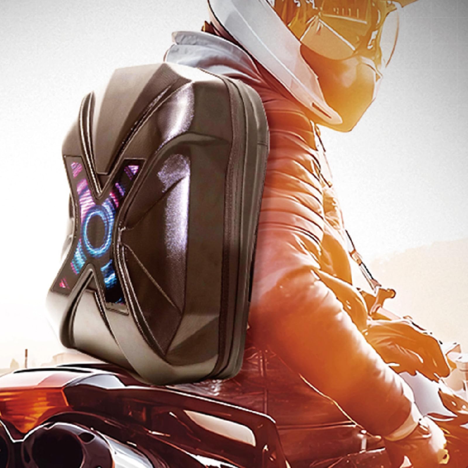 Eujgoov Plecak Motocyklowy LED, Plecak Jeździecki z Twardej Skorupy ABS PC 1680PVC z Kolorowym Wyświetlaczem X 88x96, Schowek na Laptopa 30 L, Kontrola Aplikacji dla Wycieczek Rowerowych