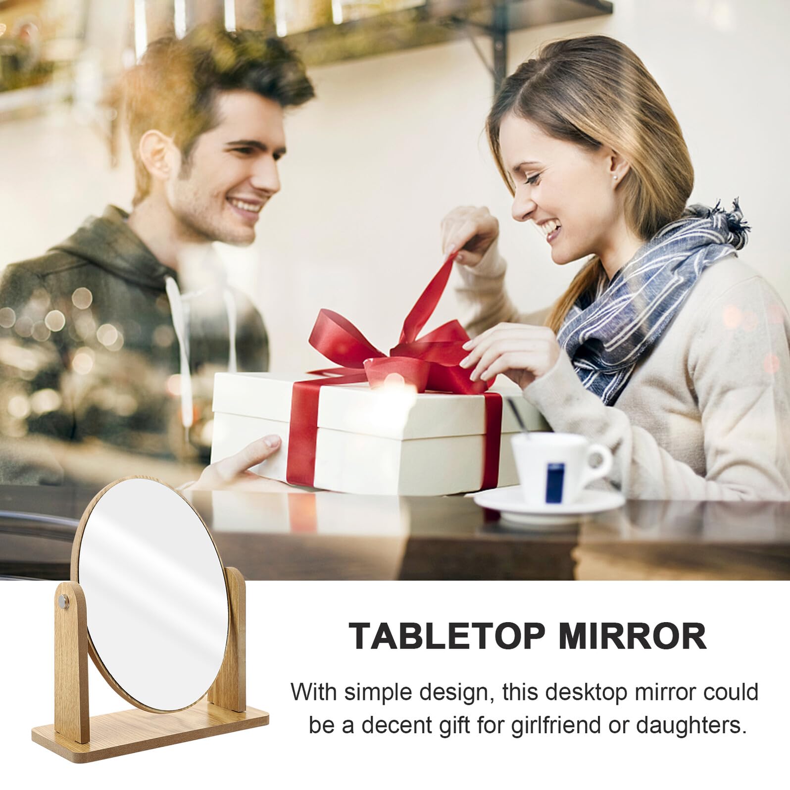 Cabilock Espejo Diseño Moderno y Simple de Maquillaje de Madera Ovalado de Sobremesa Ahorro de Espacio para Mujer Adecuado para Tocador en Dormitorio o Baño