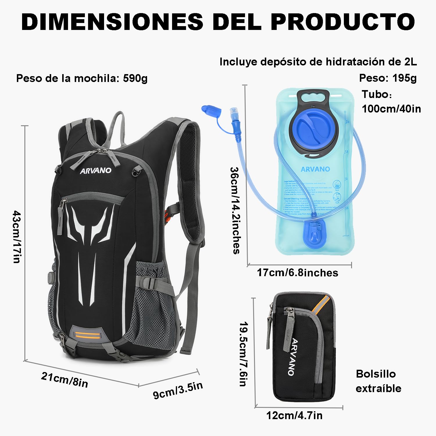 Mochila de Hidratación, Mochila Ciclismo con Bolsa de Agua 2L, Ligera Impermeable Mochila de Agua 18L para Bicicleta Montaña Bici Esquí Correr Senderismo